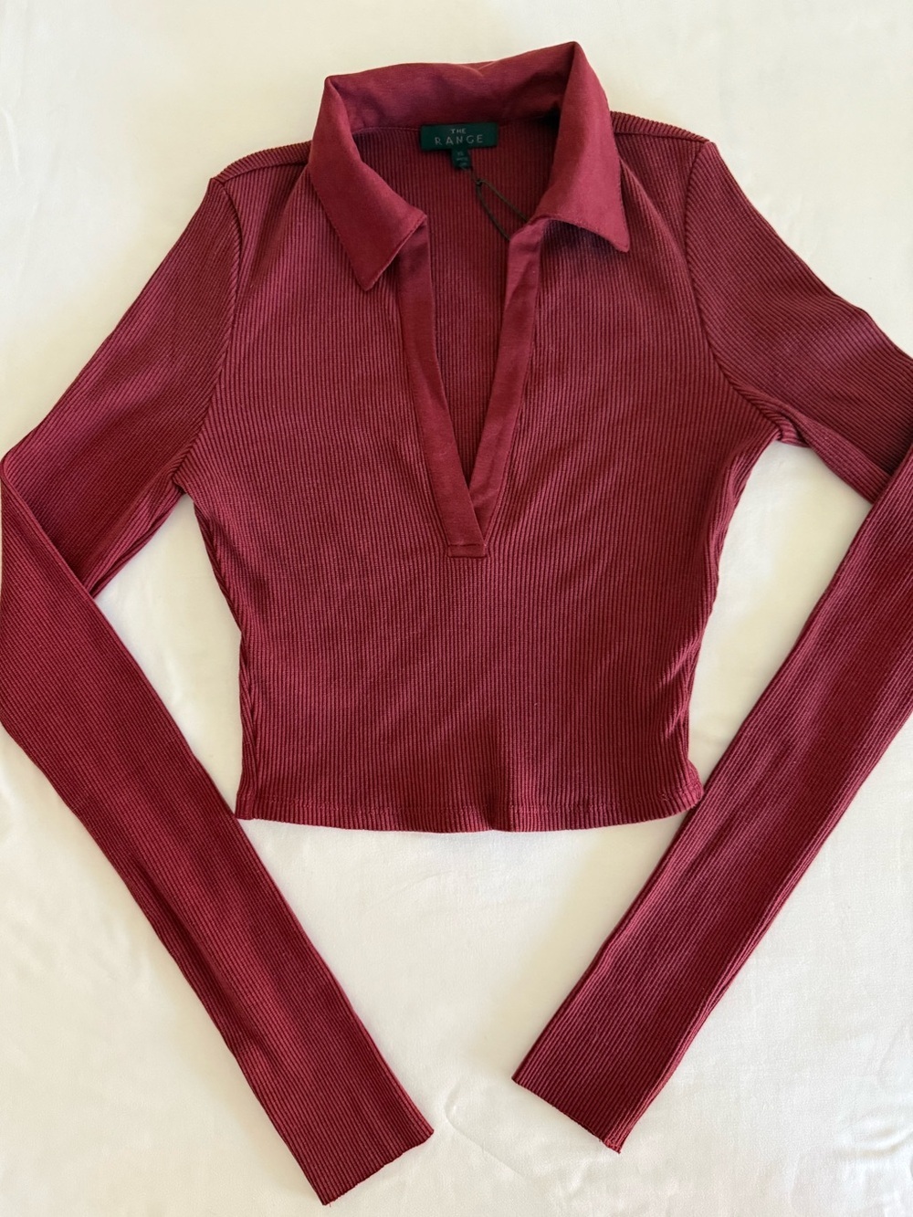 THE RANGE Micro Ribbed Cropped Polo - Berry - NEW W/ TAGS - XS - Picture 6 of 8